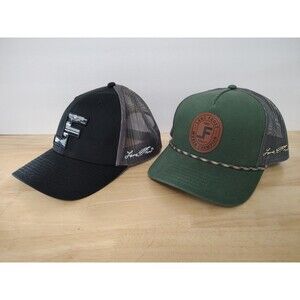 Lane Frost Lot Of 2 Hats Aztec Black Logo Black Hat Cap Leather Patch Logo Green